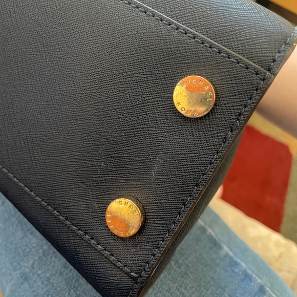 Michael Kors Leather Navy Blue Dillon Small Satchel Purse - Picture 4 of 7